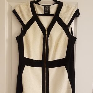 Black and Cream Cocktail Dress with Gold Zipper